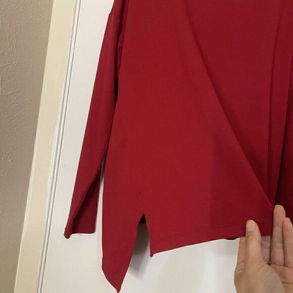 EILEEN FISHER red pullover split hem knit long sleeve top size Small - Picture 3 of 6